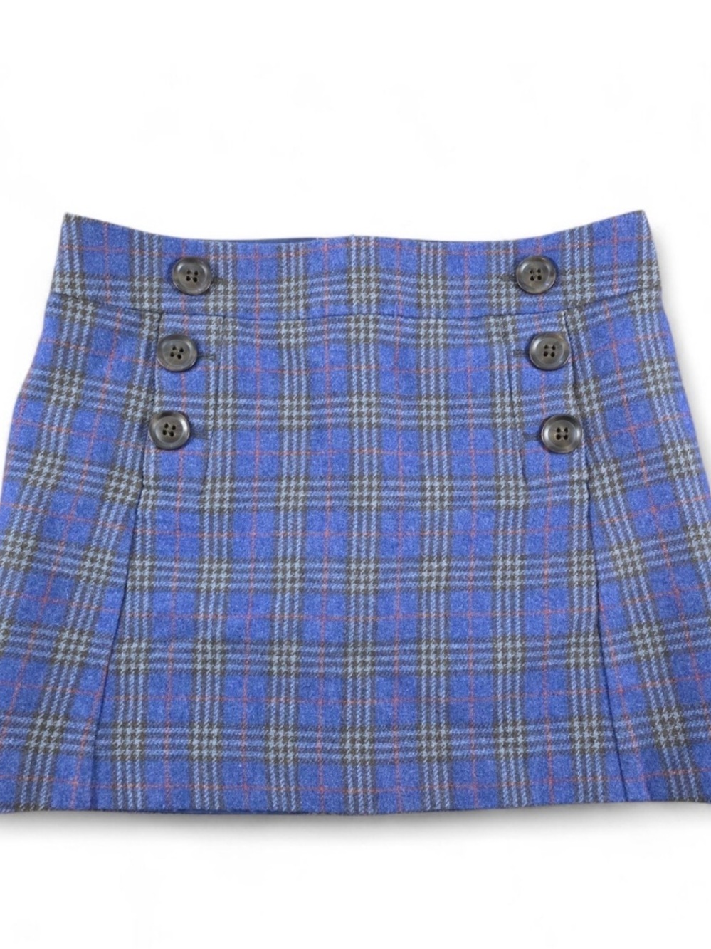 GAP Blue Plaid Wool Blend Mini Skirt Size 6 Button Front Preppy Schoolgirl